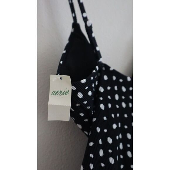 Aerie Women's Sz S Black Polka Dot Wrap Around Detail One Piece Swimsuit - Picture 4 of 7